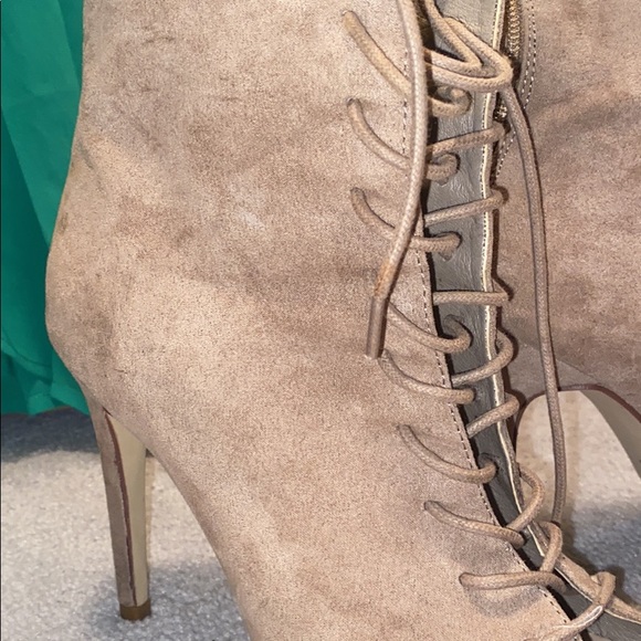 tan booties- lace up heels - Picture 2 of 2